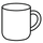 Black line drawing of a mug on a white background